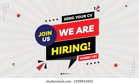 Join Us Now! Hiring Advertising Banner - Send Your CV Today | Black, Yellow, Red, Purple Gradient and White Background Template