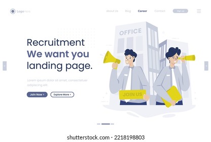 Join us open recruitment illustration on landing page design