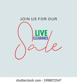 Join Us for Our Live Clearance Sale Vector Illustration Banner. Design Social Media Post.