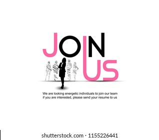 Join us poster typography style with chosen businesswoman silhouette for use recruitment purpose