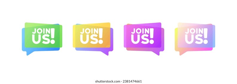 Join us signs. Flat, color, message bubbles, join us signs. Vector icons