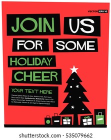 Join Us For Some Holiday Cheer! (Flat Style Vector Illustration Holidays Quote Poster Card Design) with Text Box Template