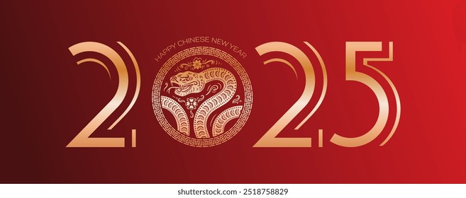 Join us as we celebrate the Chinese New Year of 2025, marked by the rich symbolism of the Green Wood Snake. gold Antique pattern, Asian style. Emblem for poster, banner, flyer, advertising.