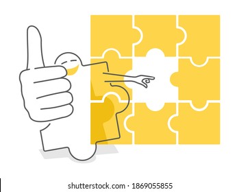 Treten Sie uns bei oder Wir stellen Personalrekrutierungsbeispiele ein - Arbeitskraft-Kandidat in rätselhaften Metaphern und Puzzlejacke mit leeren Räumen