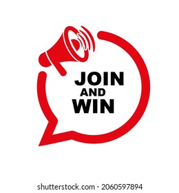 join and win sign on white background