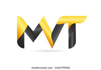 joined or connected 3 letter combination MVT M V T yellow black logo design alphabet suitable as an icon design for a company or business