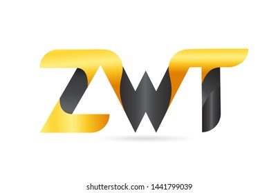 joined or connected 3 letter combination ZWT Z W T yellow black logo design alphabet suitable as an icon design for a company or business