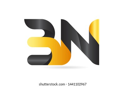 joined or connected BN B N yellow black alphabet letter logo combination suitable as an icon design for a company or business