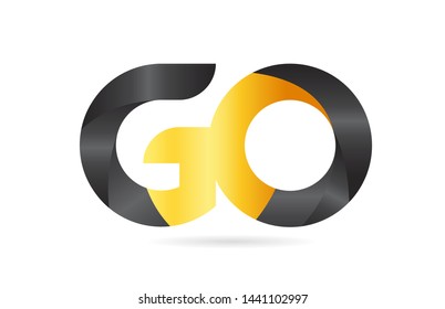 joined or connected GO G O yellow black alphabet letter logo combination suitable as an icon design for a company or business