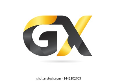 joined or connected GX G X yellow black alphabet letter logo combination suitable as an icon design for a company or business