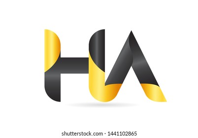 joined or connected HA H A yellow black alphabet letter logo combination suitable as an icon design for a company or business