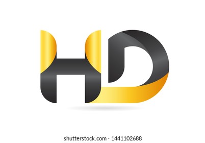 joined or connected HD H D yellow black alphabet letter logo combination suitable as an icon design for a company or business