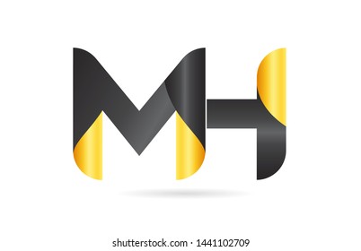 joined or connected MH M H yellow black alphabet letter logo combination suitable as an icon design for a company or business