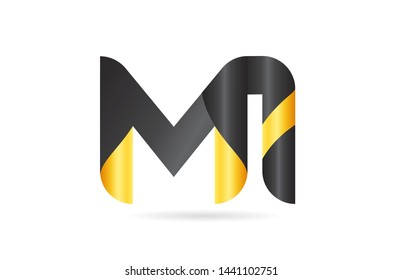 joined or connected MI M I yellow black alphabet letter logo combination suitable as an icon design for a company or business
