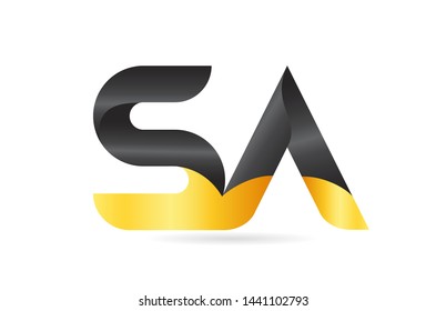joined or connected SA S A yellow black alphabet letter logo combination suitable as an icon design for a company or business