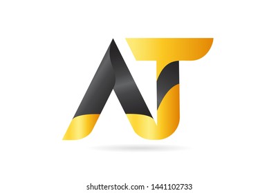 joined or connected AT A T yellow black alphabet letter logo combination suitable as an icon design for a company or business