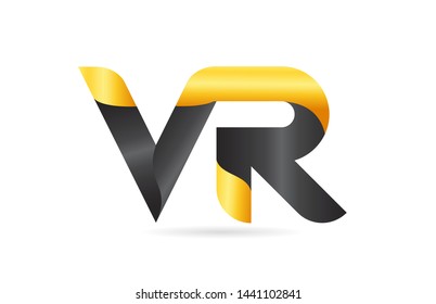 joined or connected VR V R yellow black alphabet letter logo combination suitable as an icon design for a company or business