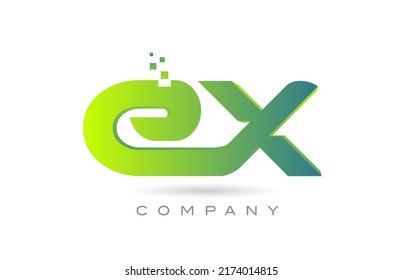 joined EX alphabet letter logo icon combination design with dots and green color. Creative template for business and company