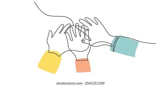 Joined Hands in Unity. Continuous One Line Drawing Depicting Teamwork Concept in Minimalist Hand-Drawn Style.