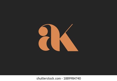 letra pequeña unida diseño del logotipo de AK sobre fondo negro