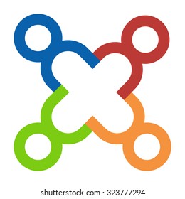 Joined Together - interlocking people icons in blue, red, orange and green