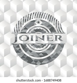 Joiner grey emblem. Retro with geometric cube white background