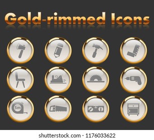 joinery gold-rimmed vector icons with black background