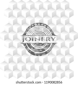 Joinery grey emblem with cube white background