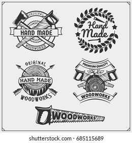 Joinery and hand made emblems, labels, badges and design elements.