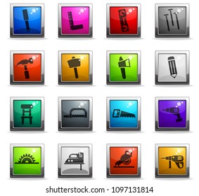joinery web icons in square colored buttons for user interface design