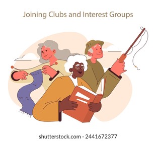 Joining clubs and interest groups concept. Seniors enjoying pastime activities with peers, fostering friendships through shared hobbies. Lifelong learning and leisure in retirement.