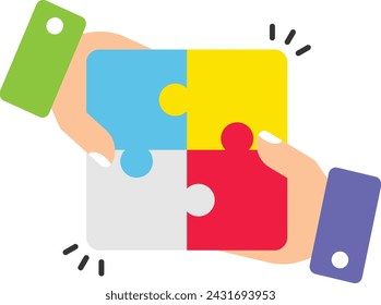 Joining Puzzle pieces symbolized breakthrough solution concept, Collaborative problem-solving vector design, Boosting productivity abilities Symbol, business motivation Sign Enterprise impetus stock