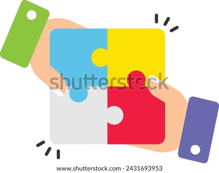 Joining Puzzle pieces symbolized breakthrough solution concept, Collaborative problem-solving vector design, Boosting productivity abilities Symbol, business motivation Sign Enterprise impetus stock