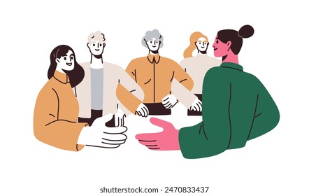 Joining team, work group. Social networking, communication, adaptability concept. Corporate society, culture. Colleague relationships, community. Flat vector illustration isolated on white background