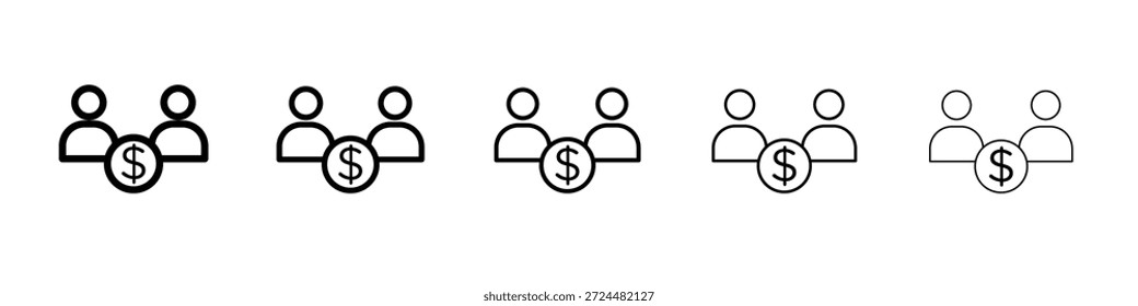 Joint account icon design in thin editable stroke style for graphic work.