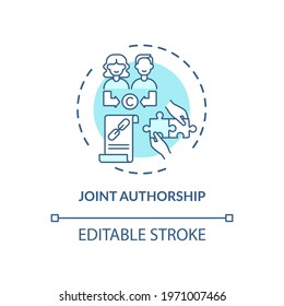 Joint authorship concept icon. Copyright law special rule idea thin line illustration. Joint work. Sharing rights for one publication. Vector isolated outline RGB color drawing. Editable stroke