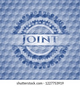 Joint blue emblem with geometric background.