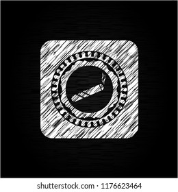 joint, cigarette icon drawn chalk emblem, retro style, chalk or chalkboard texture