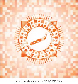 joint, cigarette icon inside abstract orange mosaic emblem