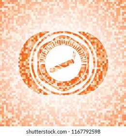 joint, cigarette icon inside abstract orange mosaic emblem