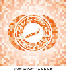 joint, cigarette icon inside abstract orange mosaic emblem