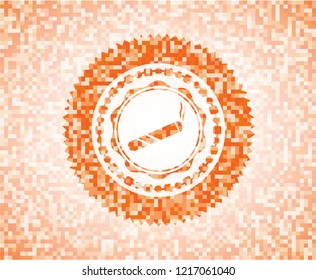 joint, cigarette icon inside abstract orange mosaic emblem with background