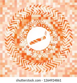 joint, cigarette icon inside abstract orange mosaic emblem with background