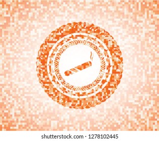 joint, cigarette icon inside abstract orange mosaic emblem with background