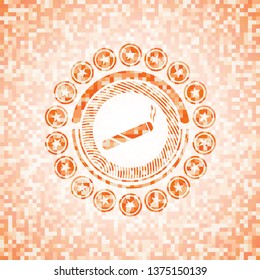 joint, cigarette icon inside abstract emblem, orange mosaic background