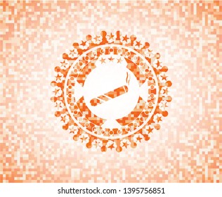 joint, cigarette icon inside abstract orange mosaic emblem with background