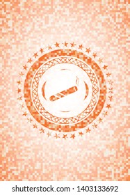 joint, cigarette icon inside abstract orange mosaic emblem with background