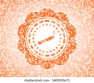 joint, cigarette icon inside abstract orange mosaic emblem with background