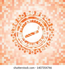 joint, cigarette icon inside abstract orange mosaic emblem with background