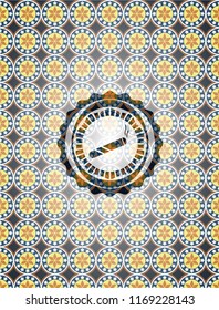 joint, cigarette icon inside arabesque emblem background. arabic decoration.